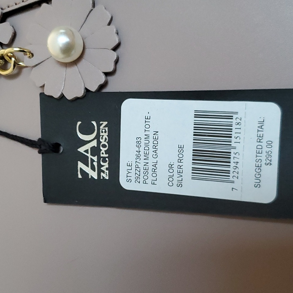 NWT Zac Posen Medium Tote Bag Floral applique key chain charms Leather Suede Hot - Picture 7 of 9
